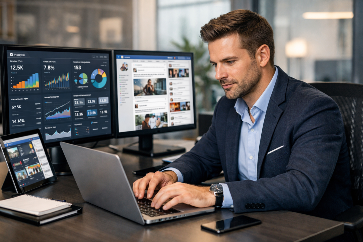 Person evaluating Sniply analytics dashboard results