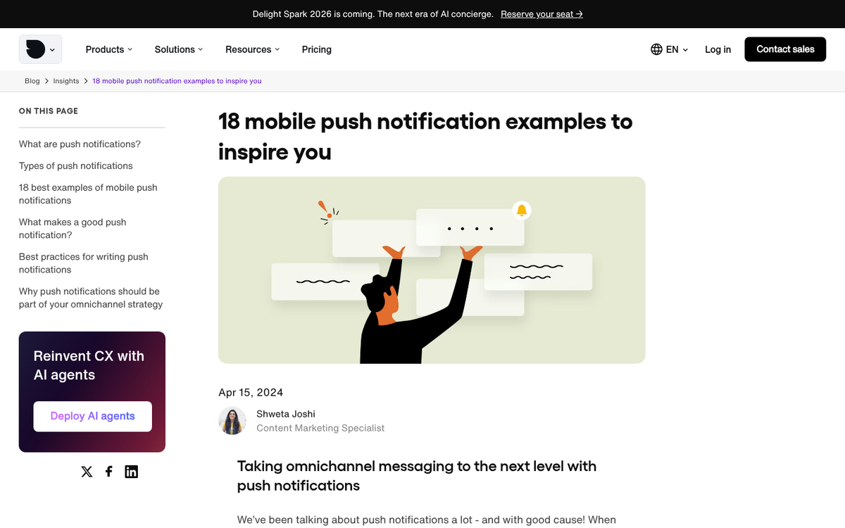 Smartphone displaying push notification alert example