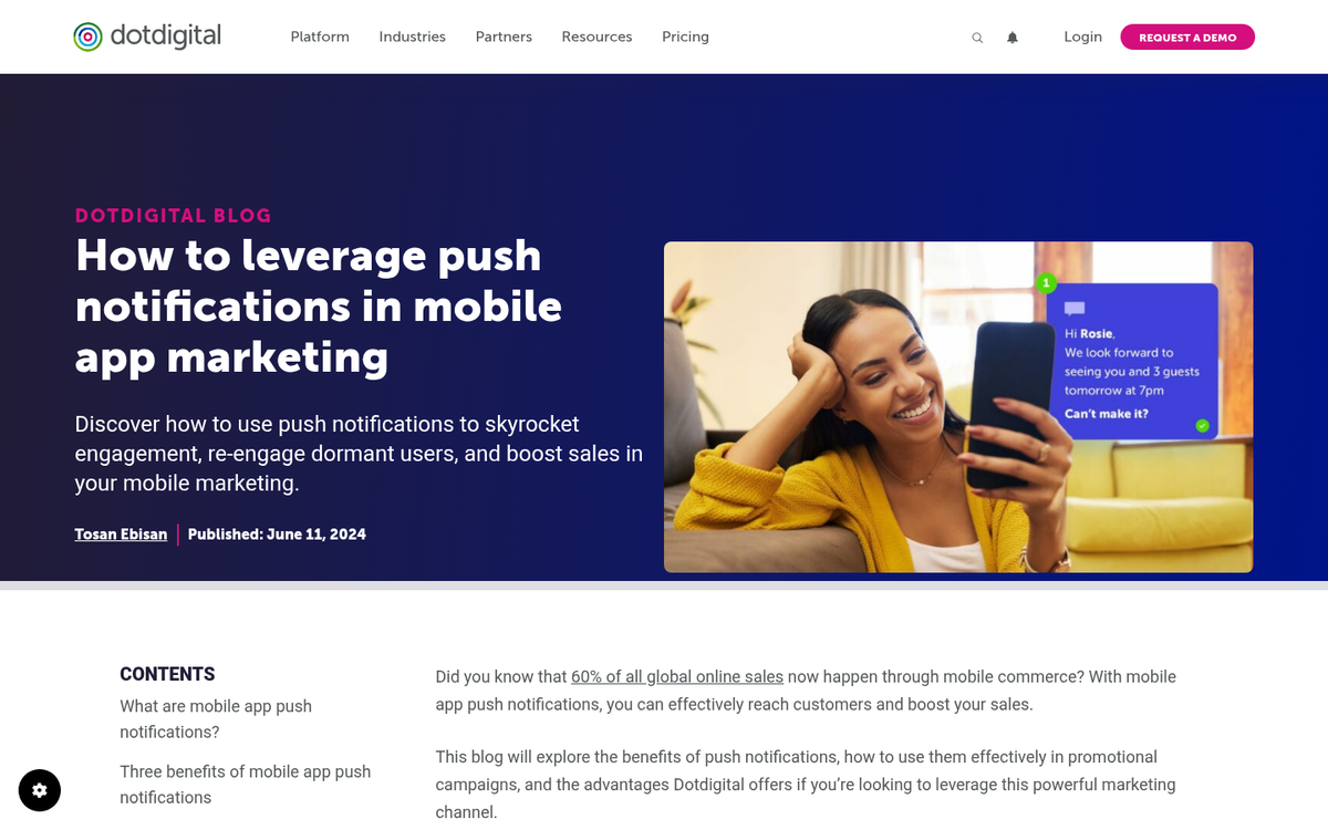 Smartphone displaying push notification advertisement example