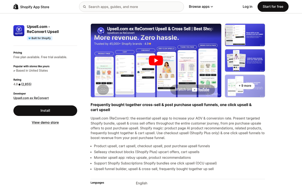 ReConvert Shopify app dashboard interface screenshot