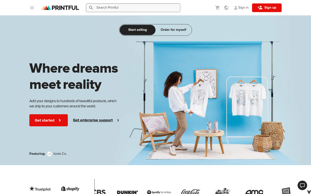 Printful print on demand product dashboard