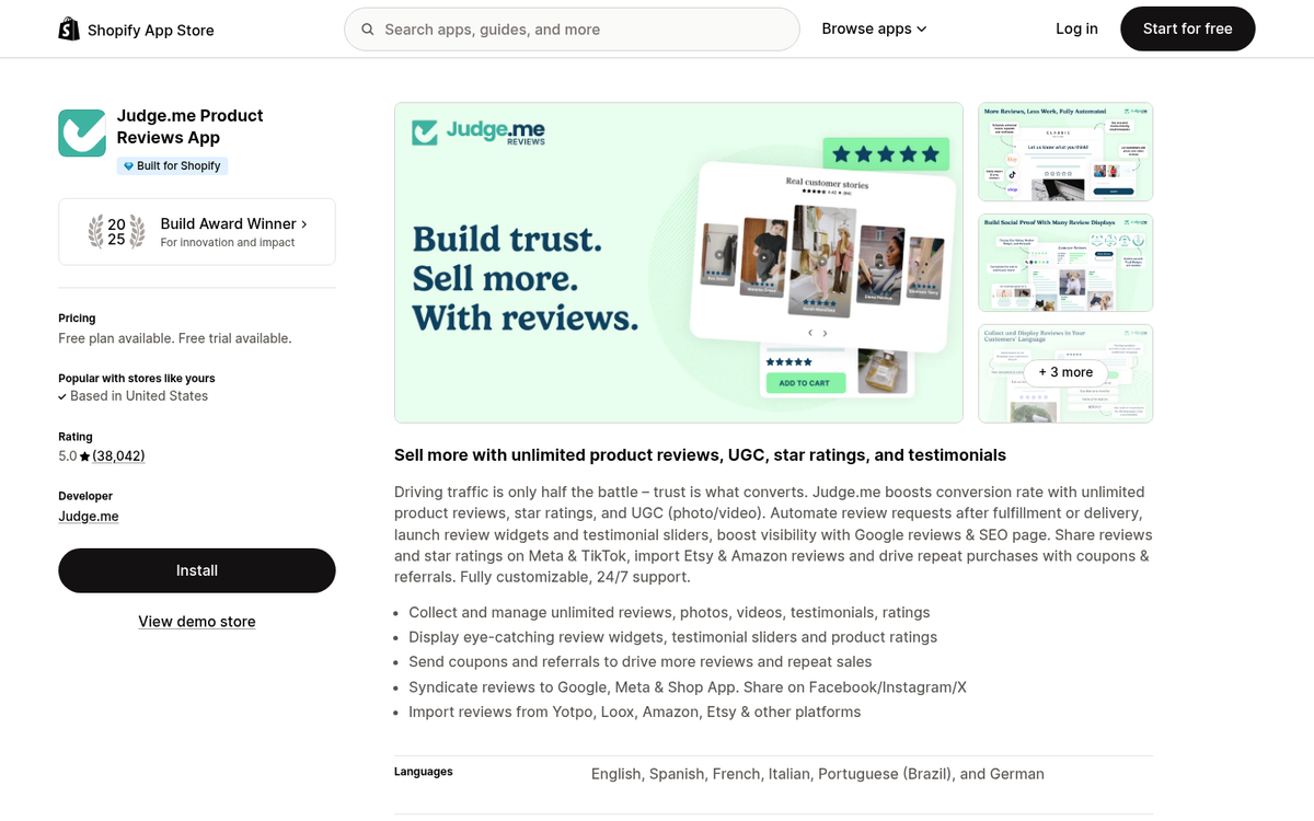 Judge.me product reviews app interface