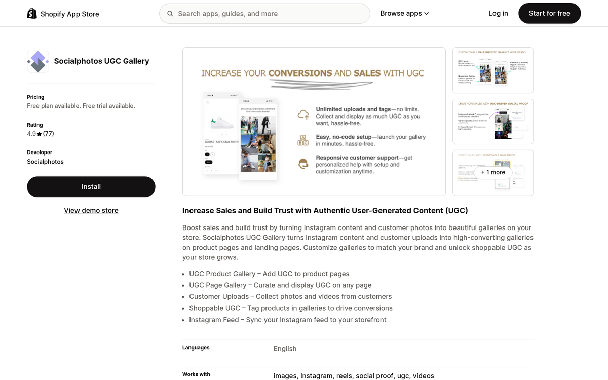 Socialphotos Shopify integration screenshot