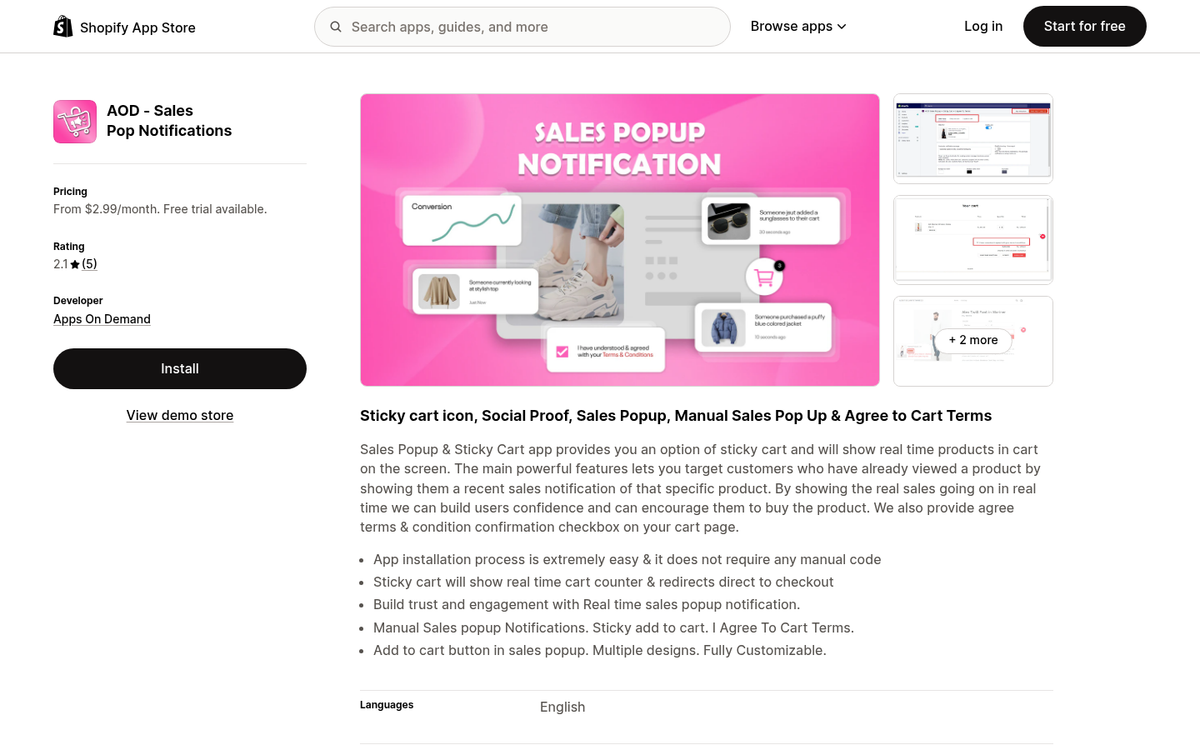 Sales Pop Shopify integration dashboard screenshot
