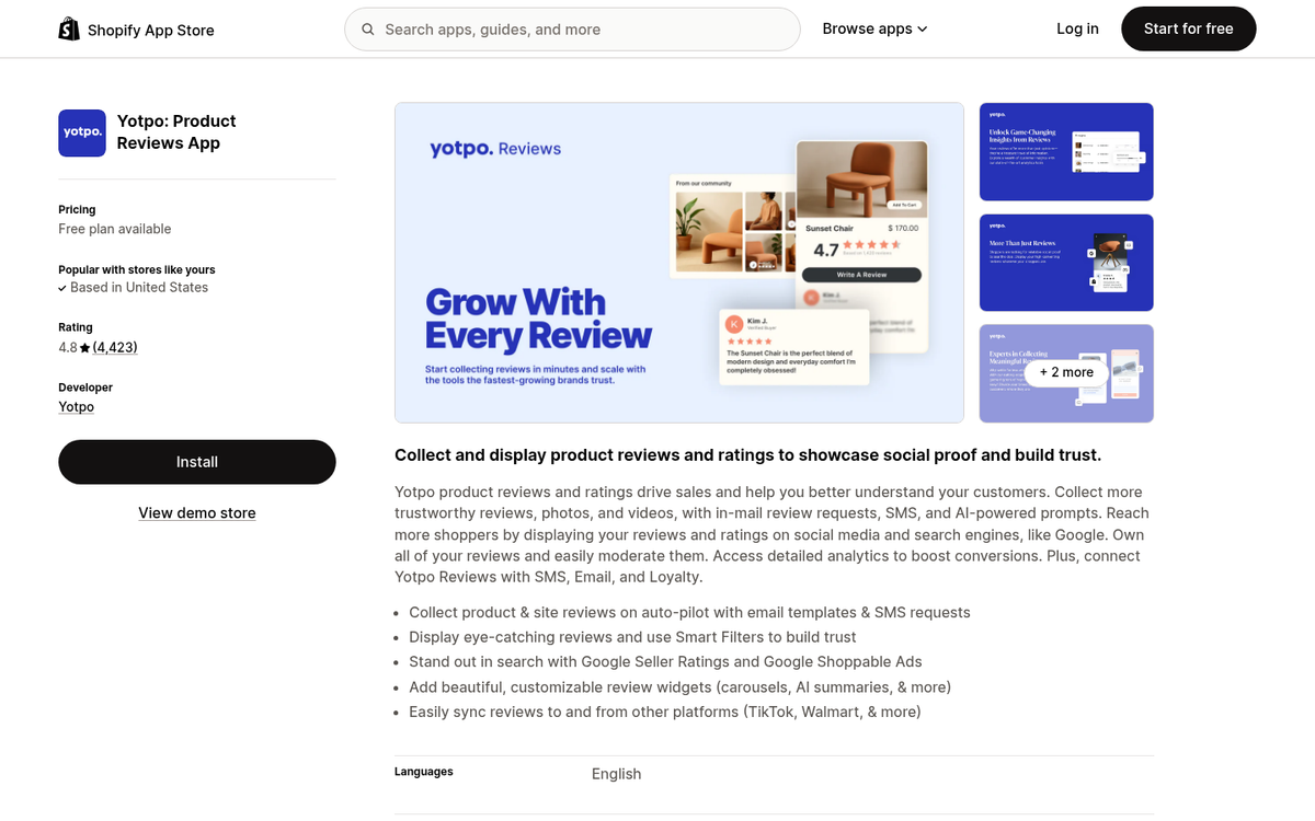 Yotpo product reviews and ratings dashboard