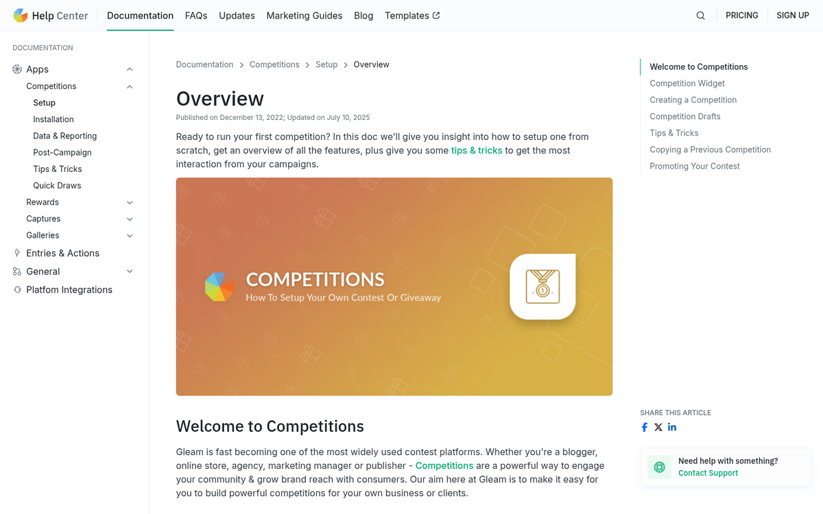 Gleam app Shopify integration dashboard screenshot
