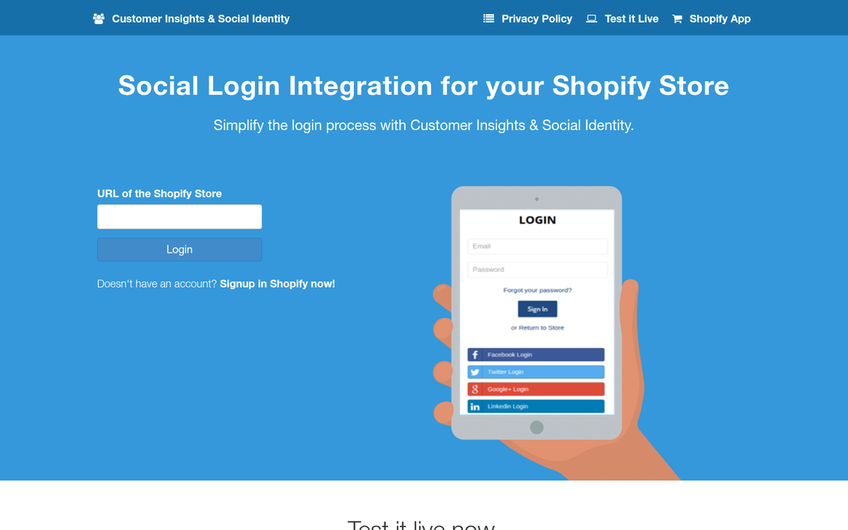 Social login buttons on a webpage