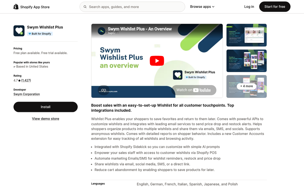 Wishlist Plus Shopify app interface screenshot