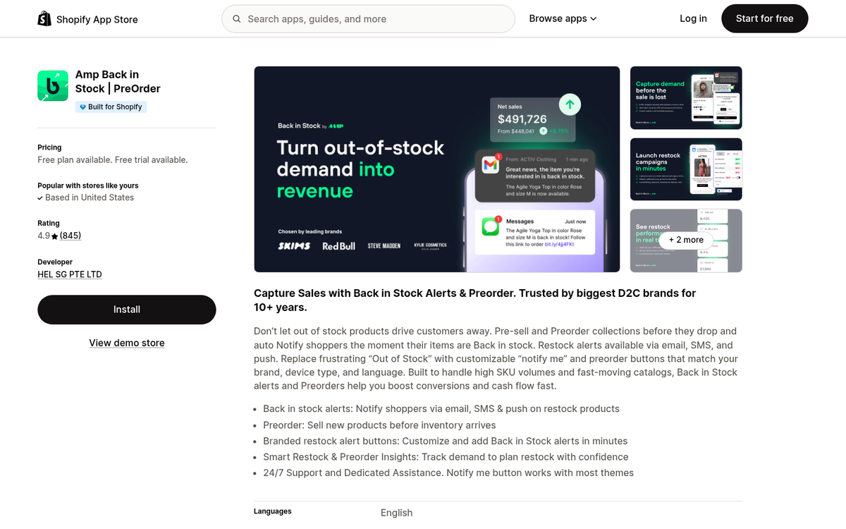 Back In Stock Shopify app interface screenshot