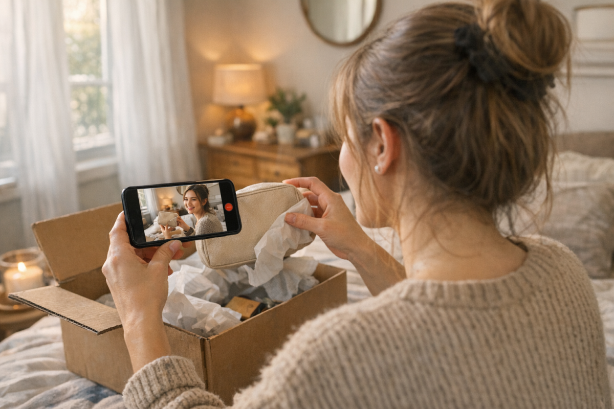 TikTok video screen with affiliate link promotion