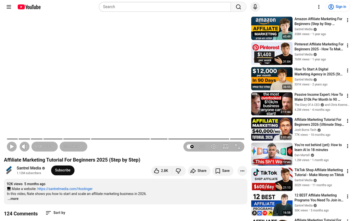 YouTube video with affiliate link in description
