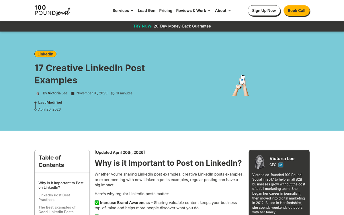 LinkedIn post with affiliate link shared