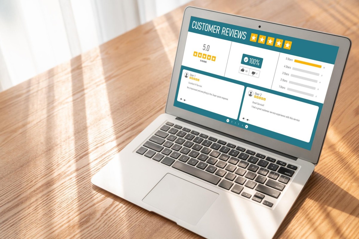 Person writing an online product review