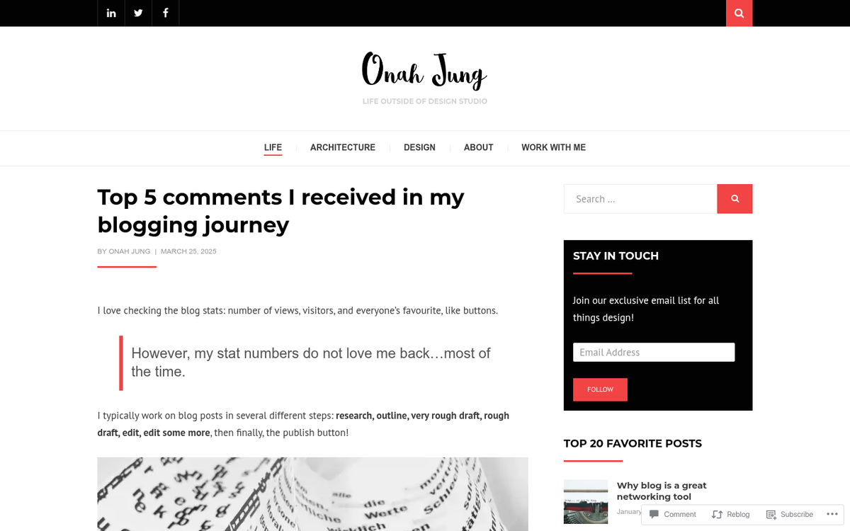 Blog comment section with text input field