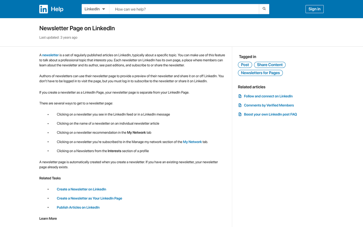 LinkedIn Newsletter interface on desktop screen