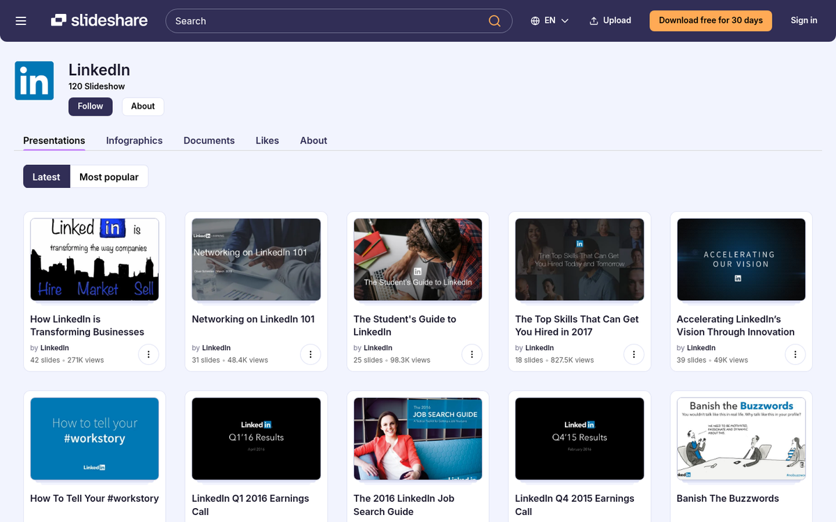 SlideShare presentation slides on LinkedIn platform