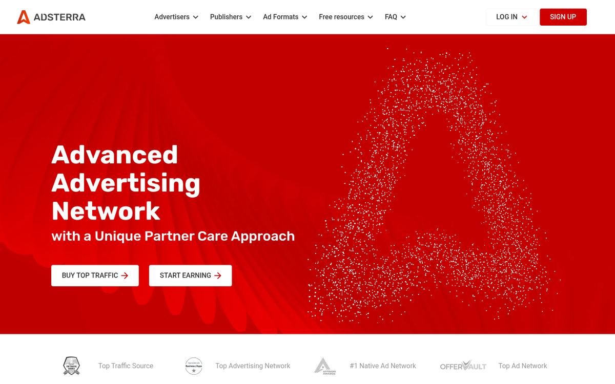 Adsterra advertising network homepage screenshot