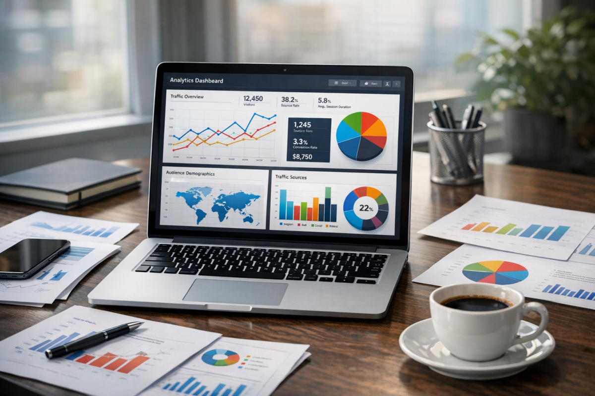 Person reviewing ad network earnings data