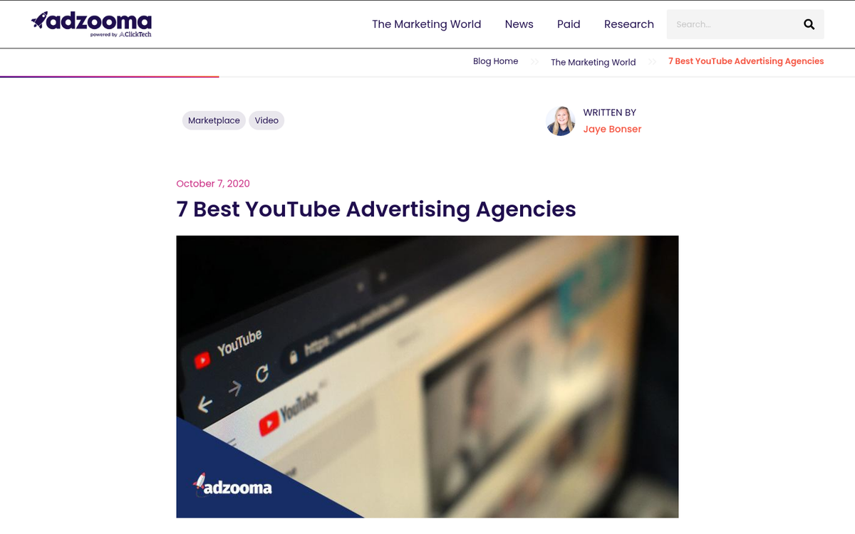 YouTube partner advertising agency website screenshot