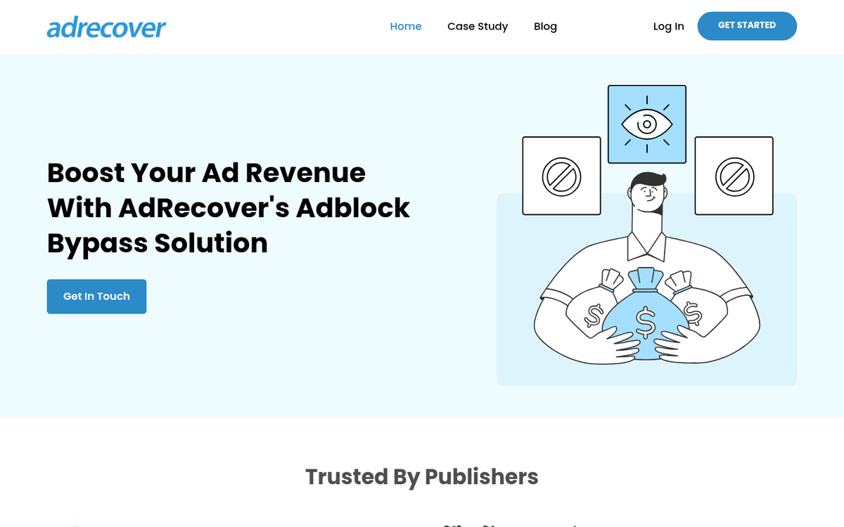 AdRecover ad network homepage screenshot