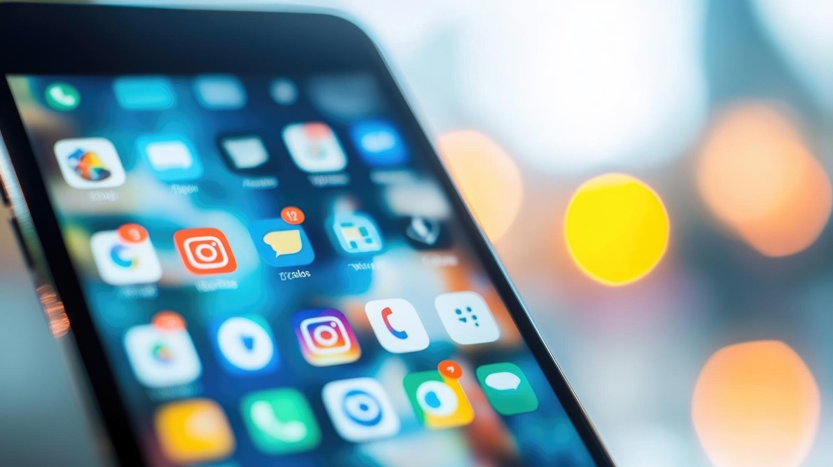 Social media network icons on screen