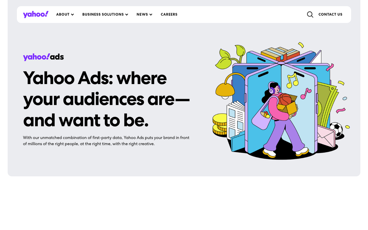 Yahoo Advertising platform homepage screenshot