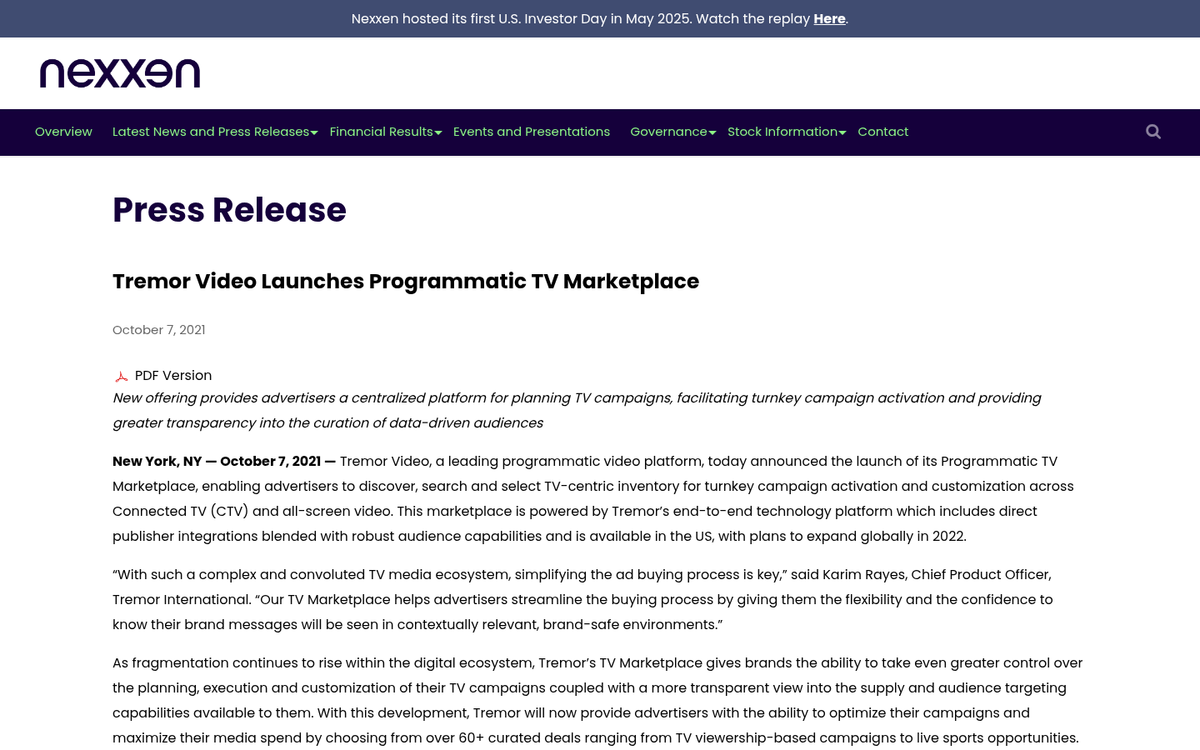 Tremor Video ad network homepage screenshot