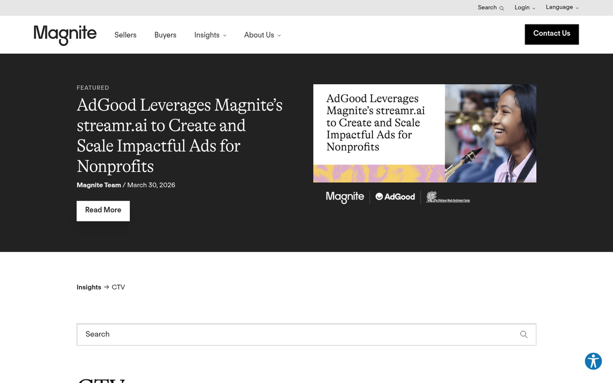 Magnite video ad network homepage screenshot