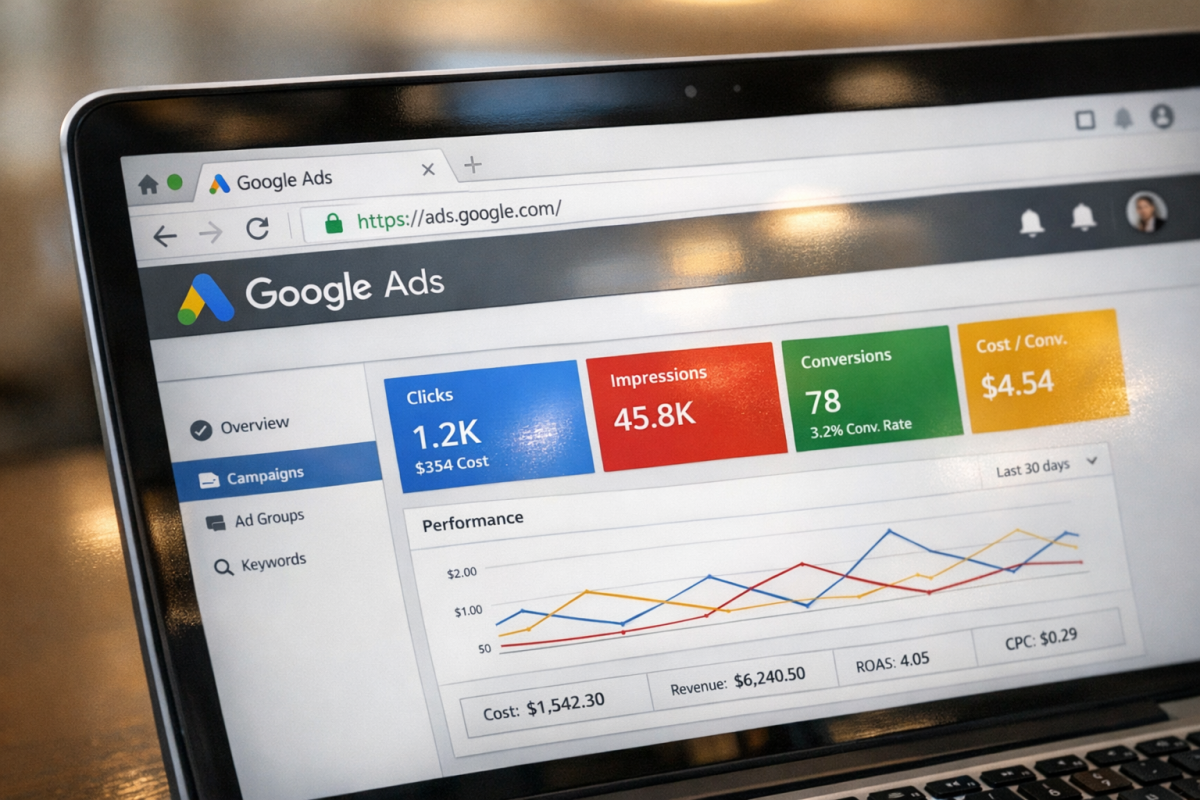 Ad interface showing custom display URL field