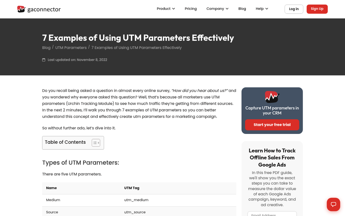 Shortened URL hiding long tracking parameters