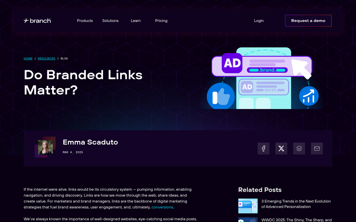 Branded custom short URL example on screen