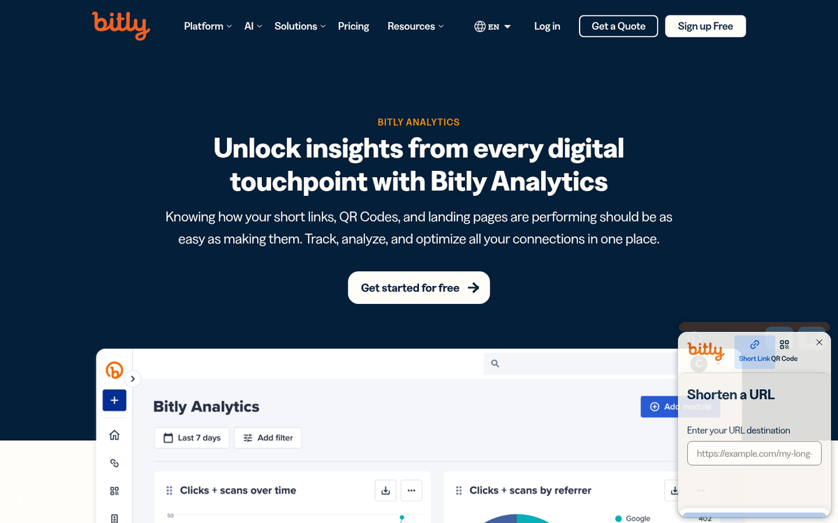URL analytics dashboard showing click tracking data