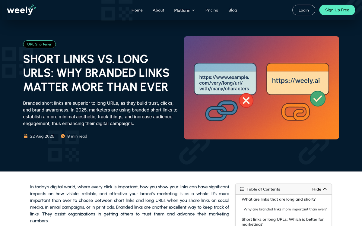 Shortened URL link displayed in advertisement