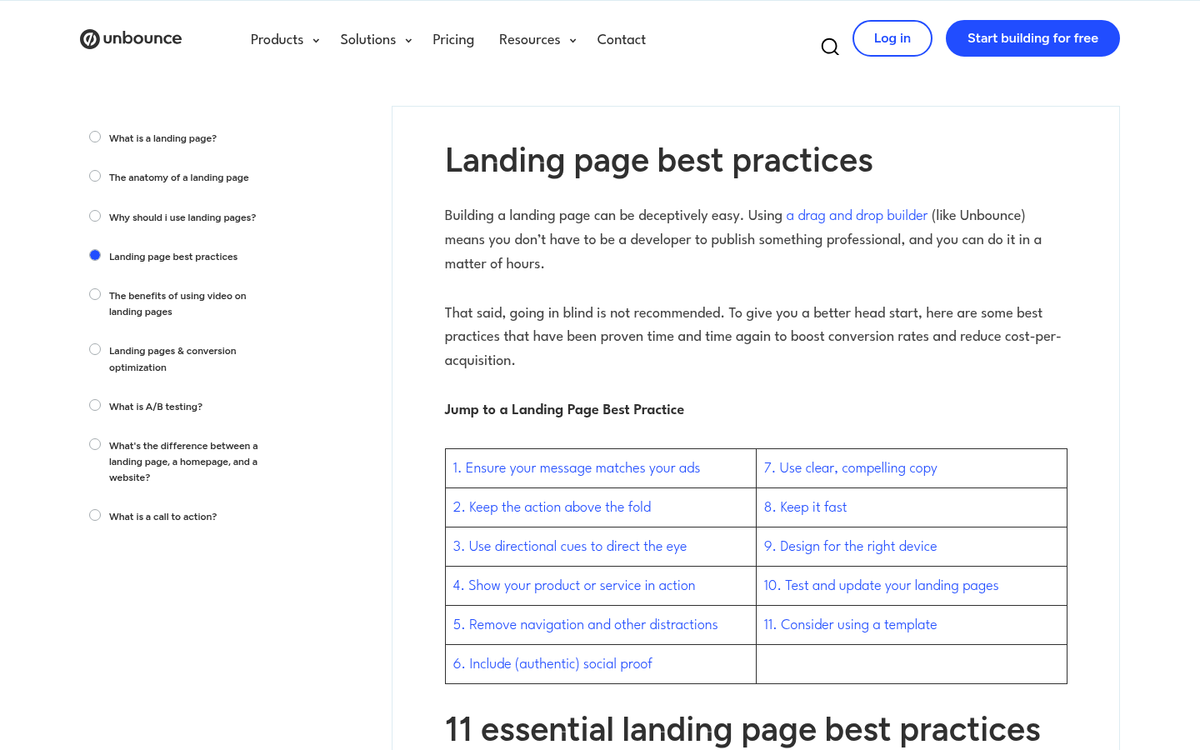Distraction-free landing page with minimal navigation