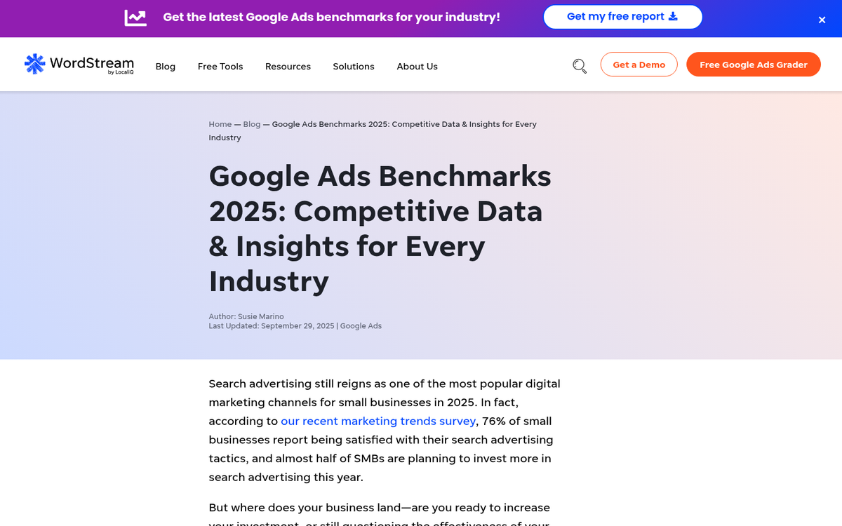 Google Ads CPA benchmark statistics chart 2026