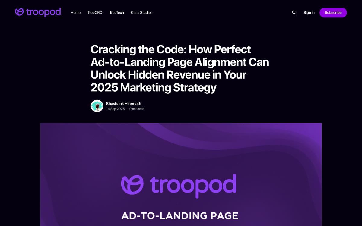 Landing page matching ad content example