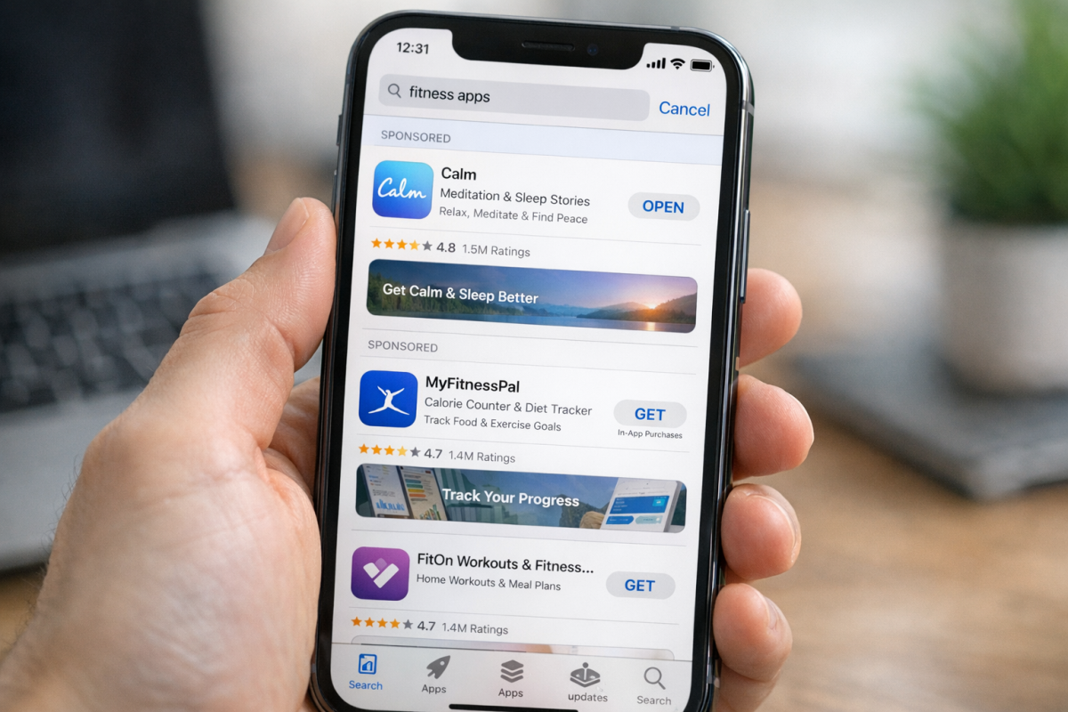 Apple Search Ads interface on iPhone screen