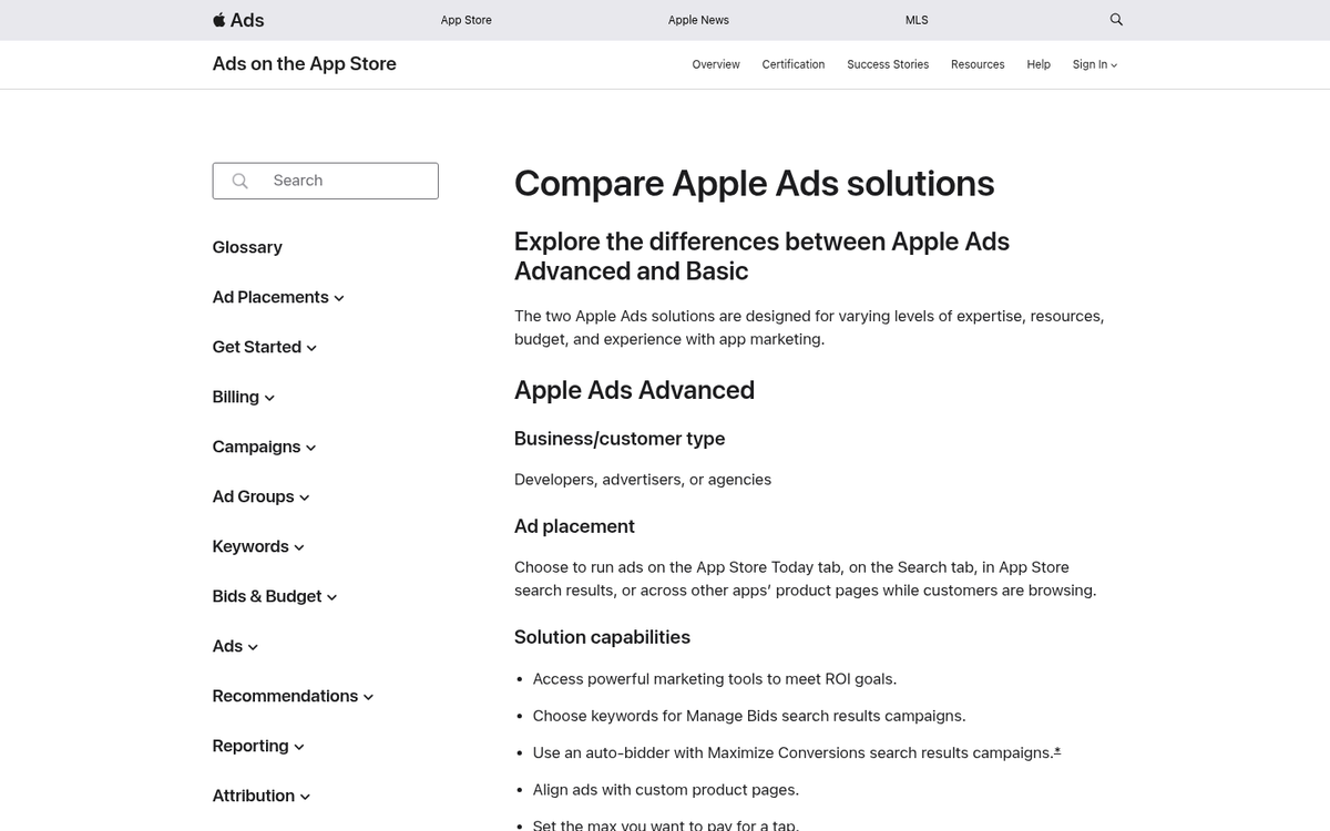 Apple Search Ads interface comparison screenshot