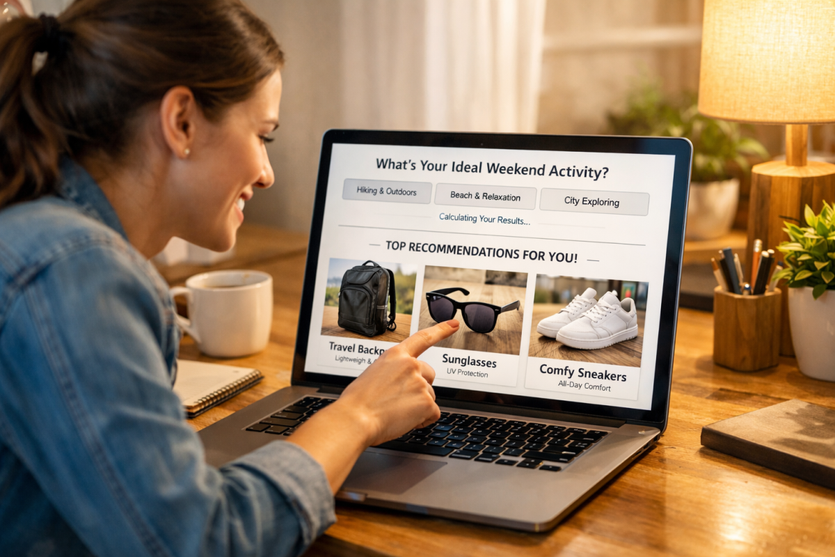 Person taking personalized product recommendation quiz