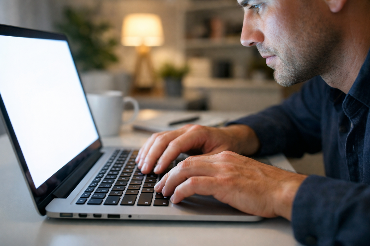 Person updating website content on laptop