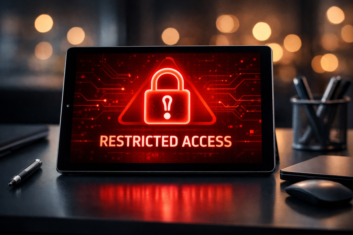 Restricted content warning sign on screen