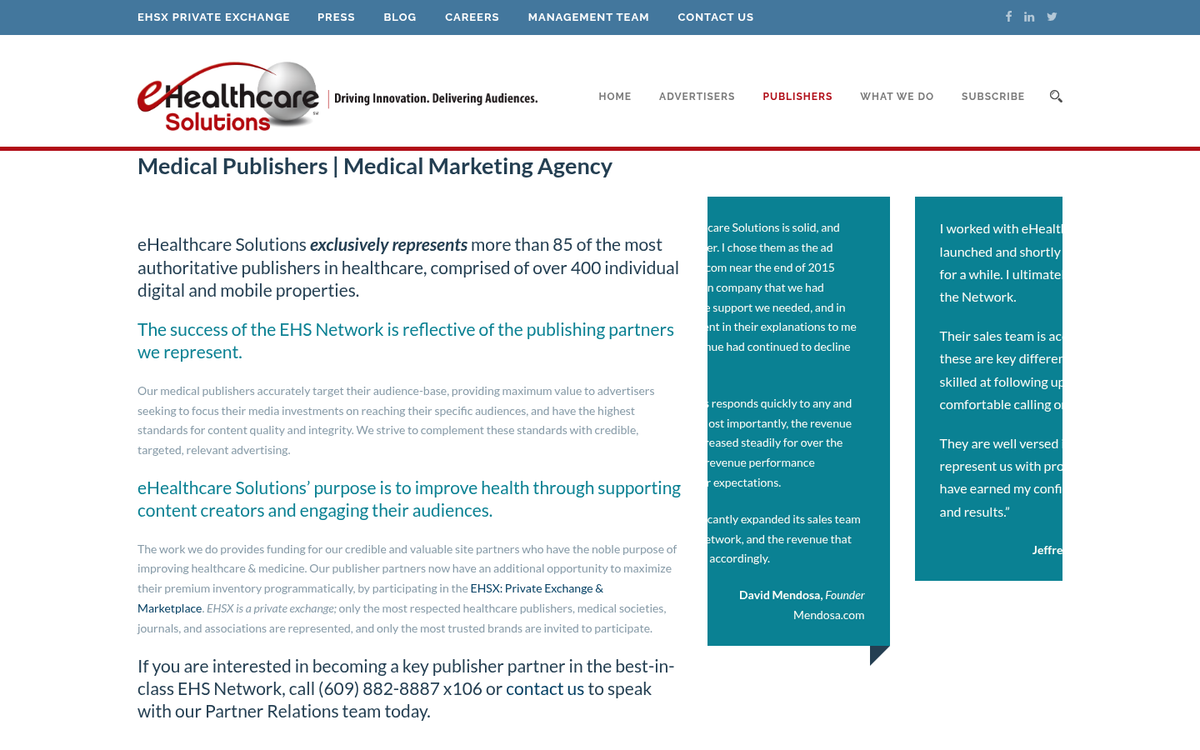 eHealthcareSolutions advertising network website homepage