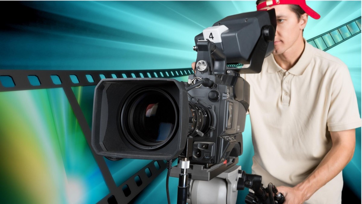 Person filming a video advertisement setup