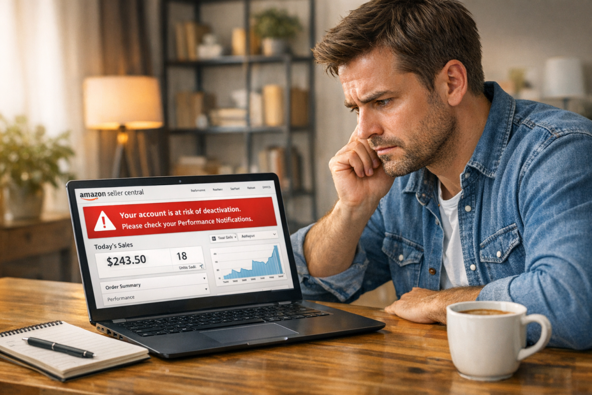 Person reviewing Amazon ban notification email