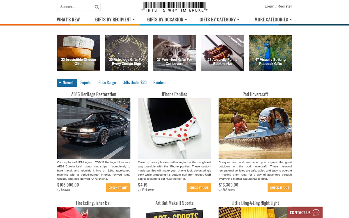 Screenshot of This Is Why I'm Broke website