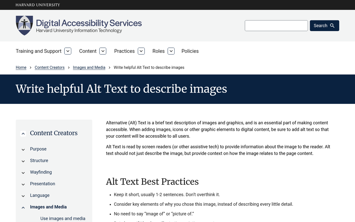 Screenshot of descriptive alt text best practices