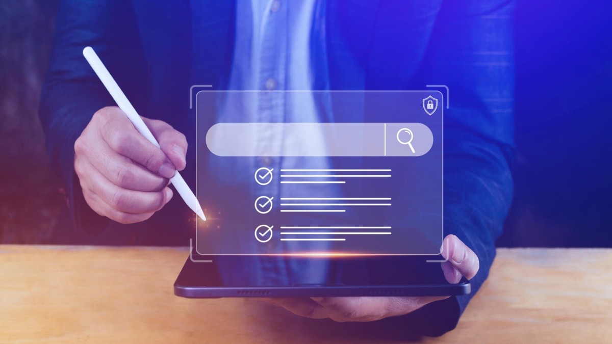 Person browsing and selecting online forums