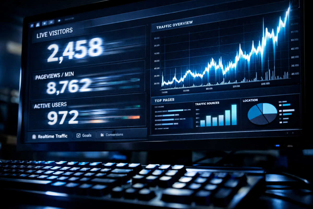 Analytics dashboard showing website traffic metrics