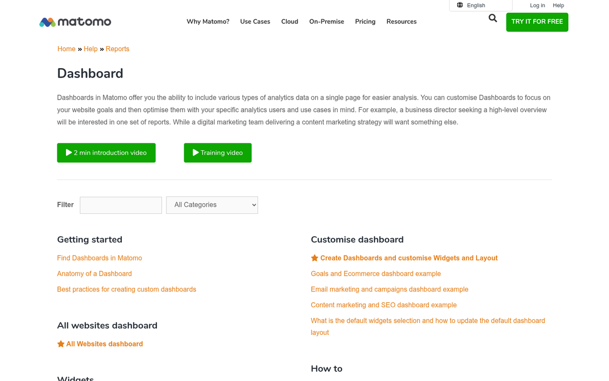 Matomo analytics dashboard interface screenshot