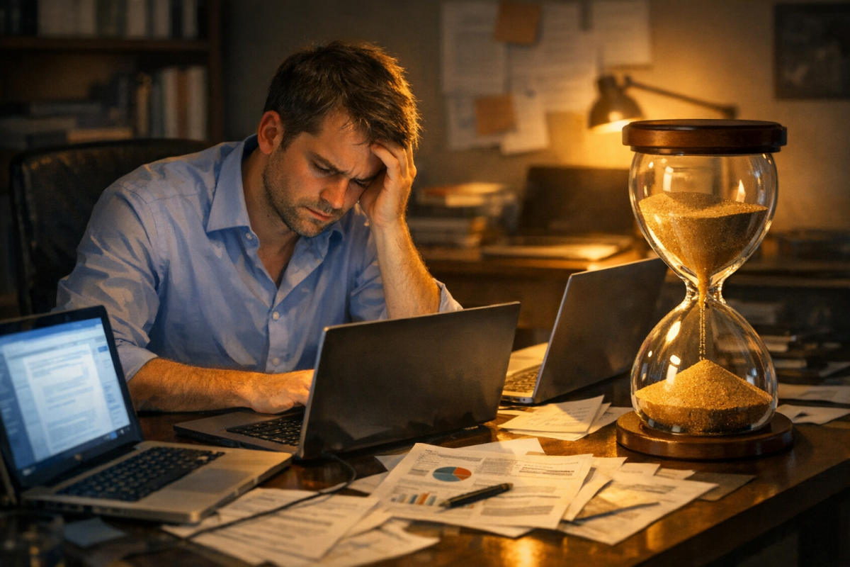 Person rushing past slow growing plant